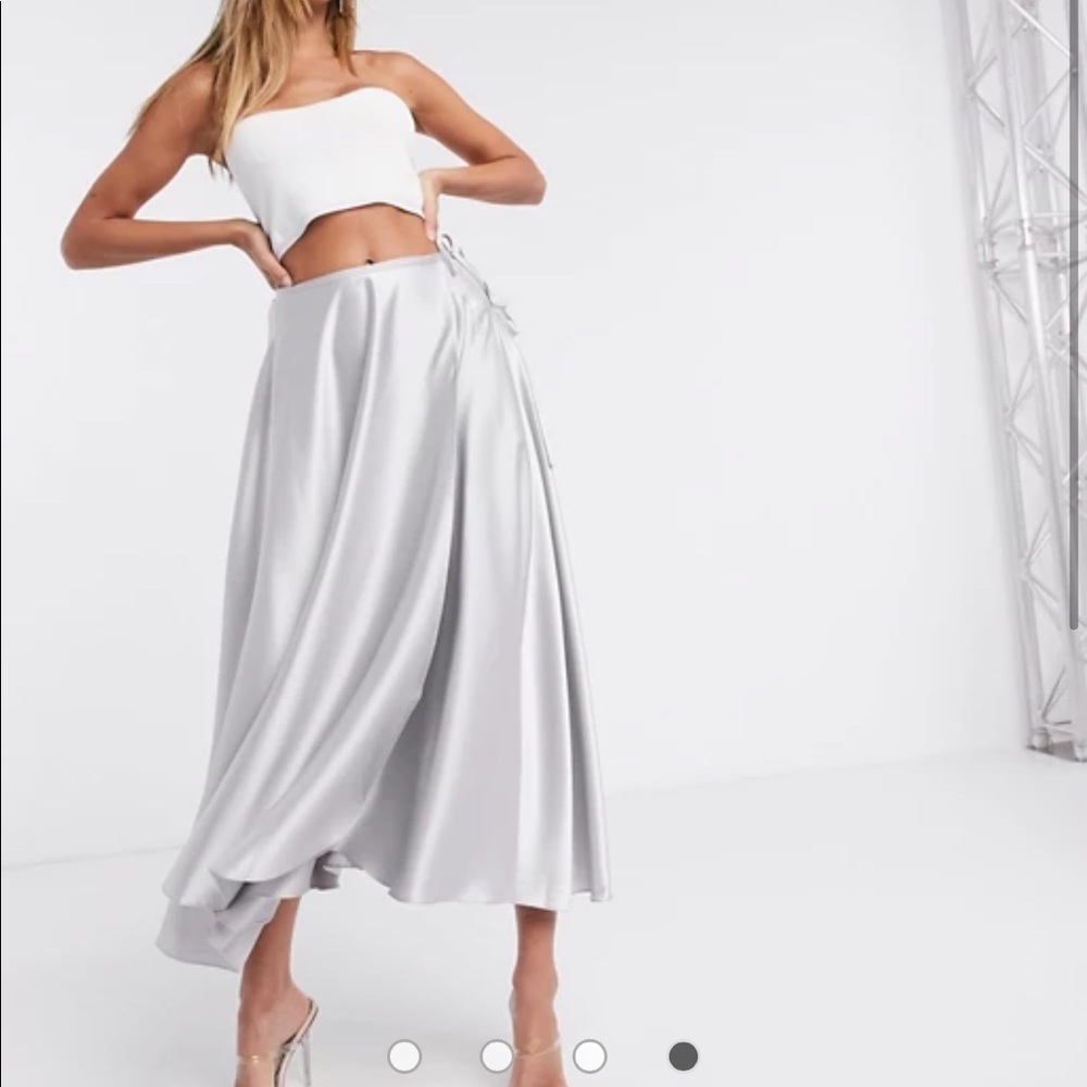 ASOS DESIGN satin wrap midi skirt in silver
